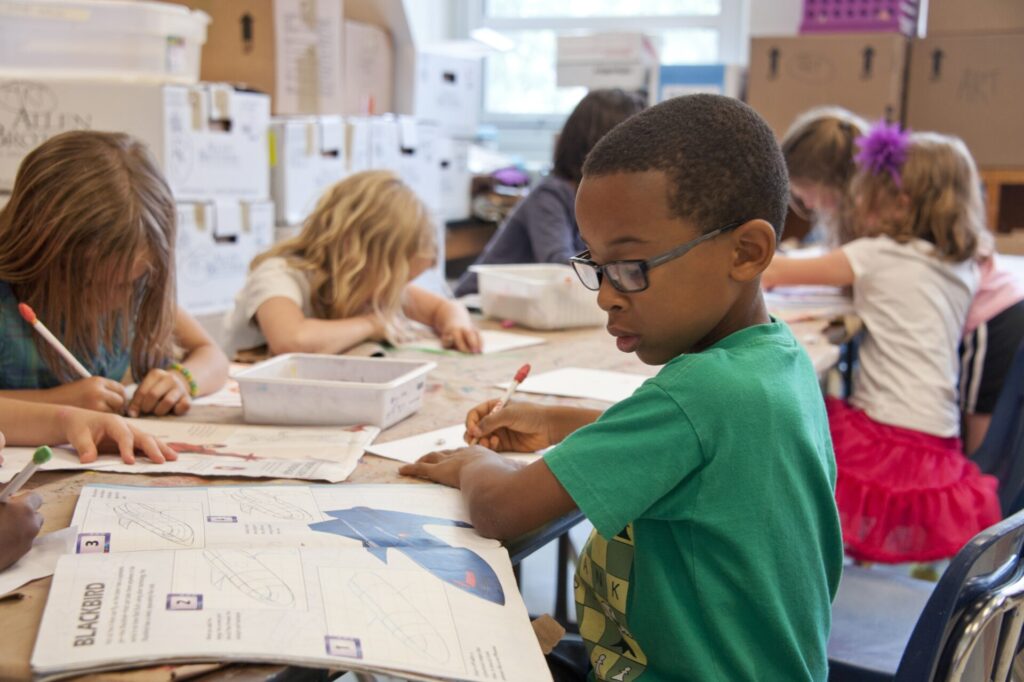 Children at school in a classroom